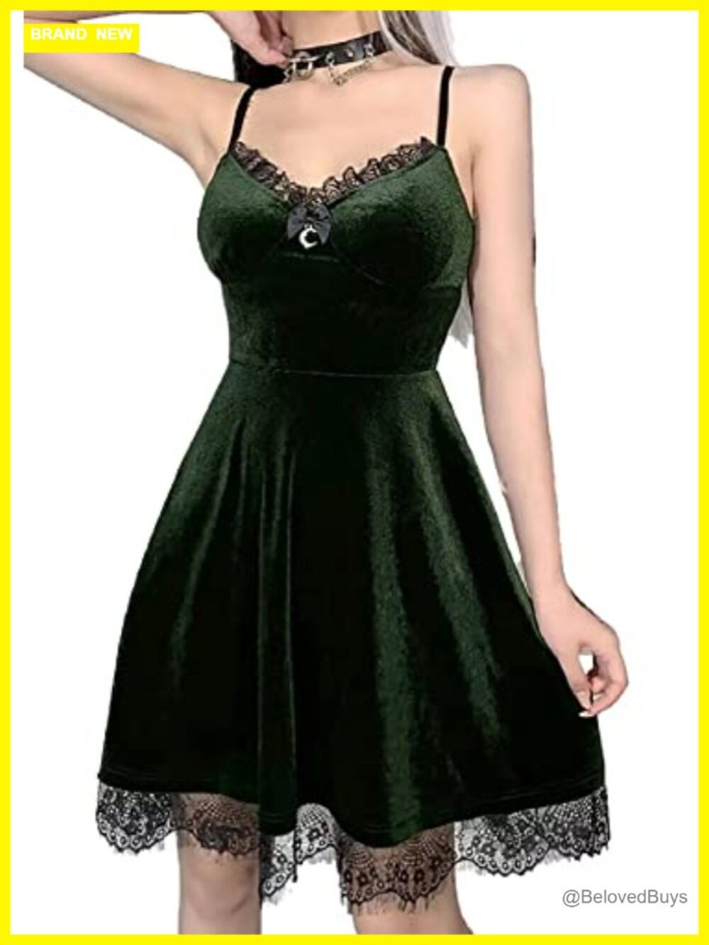 Womens Gothic Velvet Dress Witchy Moon Lolita Cami Dress